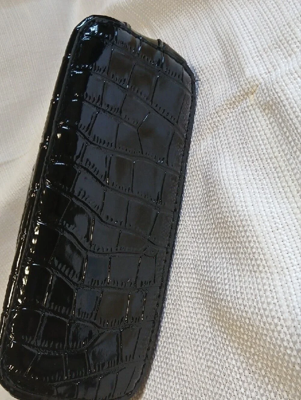 Glossy Black Croc-Embossed Dome Satchel with Top Handles